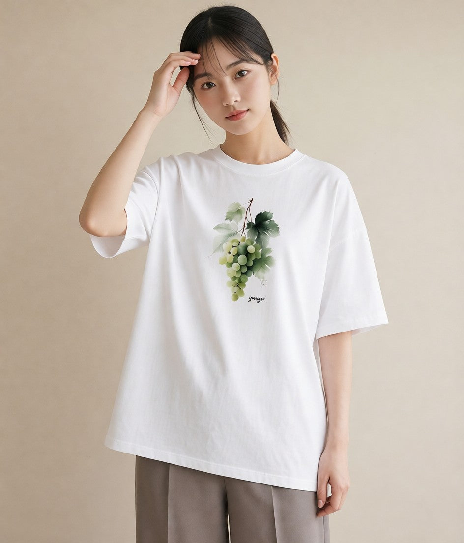 半袖Tシャツ レディース ぶどう 葡萄 食べ物 フード イラスト 個性的 ギフト 母の日 白T YMAZO