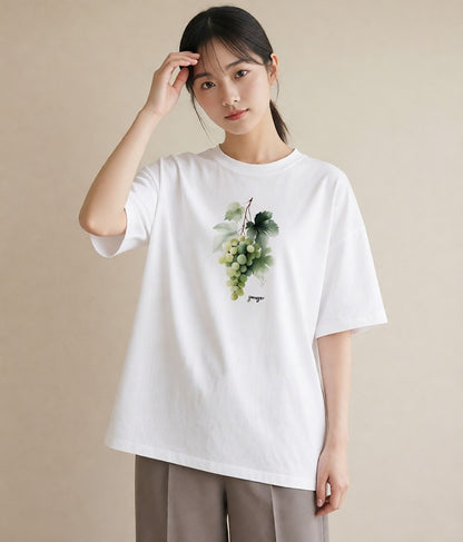 半袖Tシャツ レディース ぶどう 葡萄 食べ物 フード イラスト 個性的 ギフト 母の日 白T YMAZO