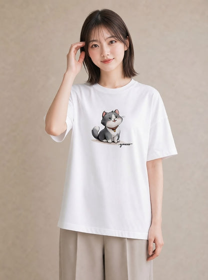 デザインTシャツ レディース スコティッシュフォールド 猫 ねこ イラスト 手描き風 レイヤード 友達ギフト 白T YMAZO