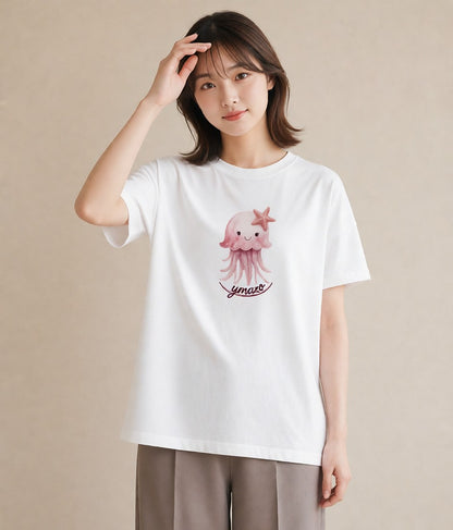 グラフィックTシャツ レディース タコ 海の生き物 海 イラスト 上品 買い物 夏コーデ 白T YMAZO