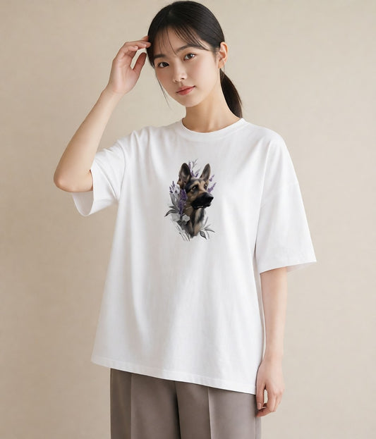 デザインTシャツ レディース ジャーマンシェパード 犬 いぬ イラスト ユニーク 公園 ママ 白T YMAZO
