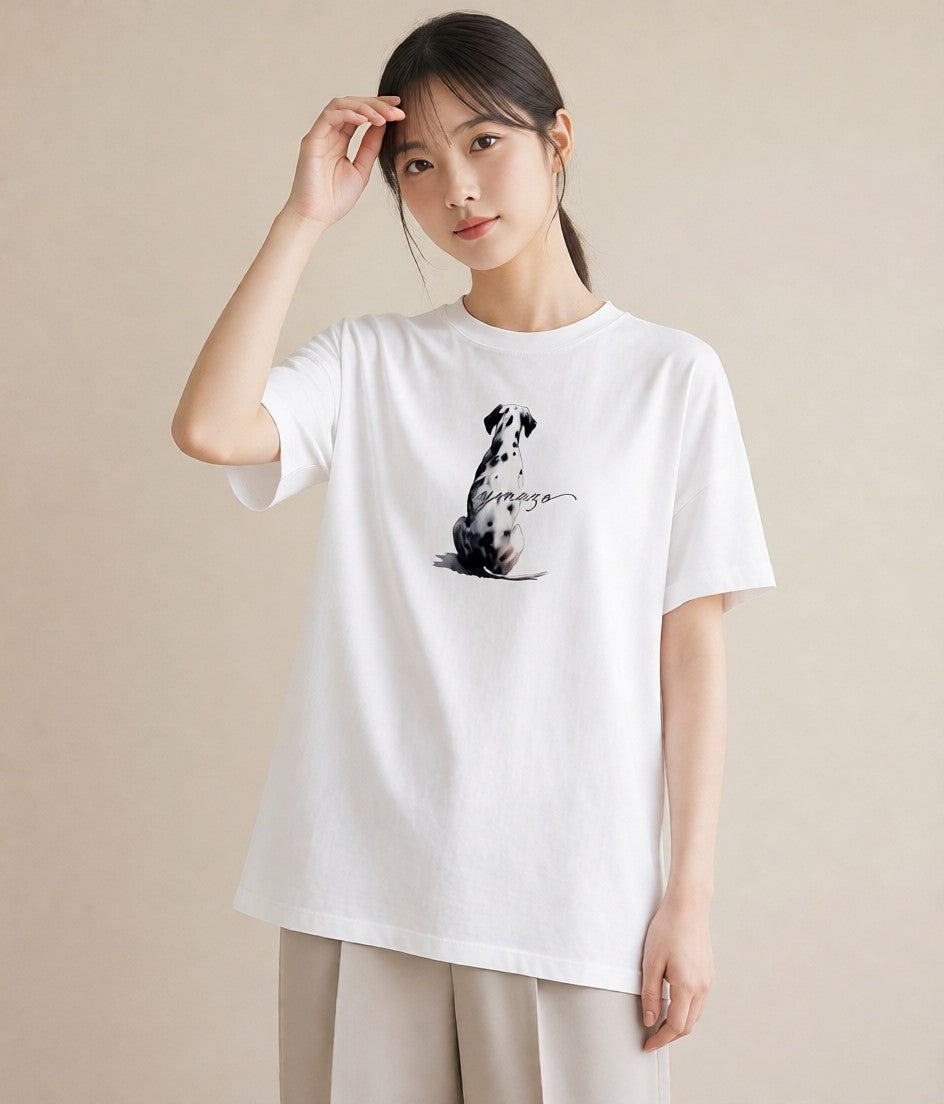 デザインTシャツ レディース 保護犬 犬 いぬ イラスト カフェコーデ 春服 ミセス 白T YMAZO