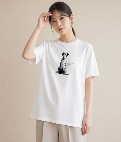 デザインTシャツ レディース 保護犬 犬 いぬ イラスト カフェコーデ 春服 ミセス 白T YMAZO