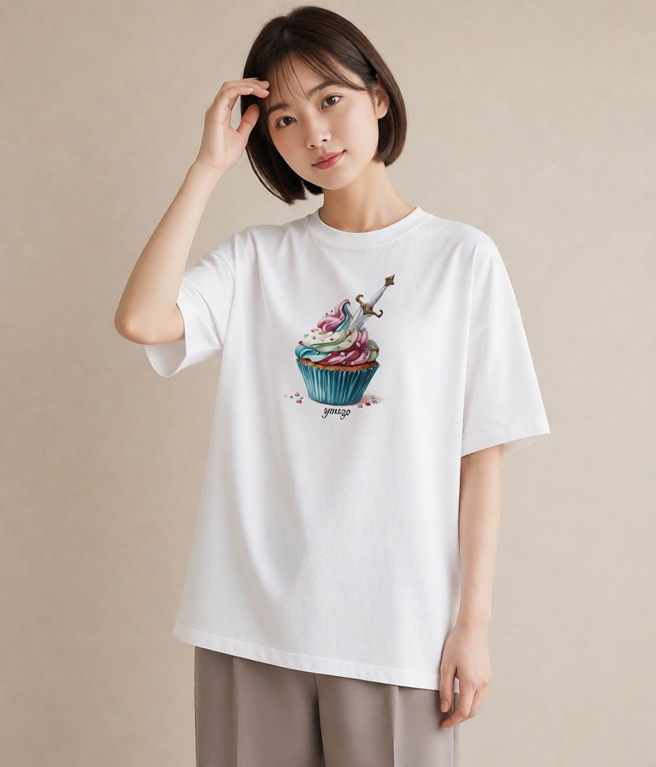 プリントTシャツ レディース マフィン 食べ物 フード イラスト 淡色 20代 カジュアルコーデ 白T YMAZO