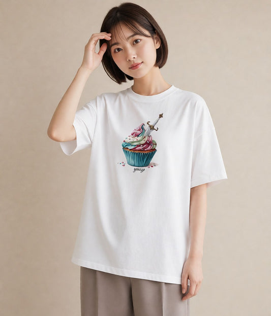 プリントTシャツ レディース マフィン 食べ物 フード イラスト 淡色 20代 カジュアルコーデ 白T YMAZO