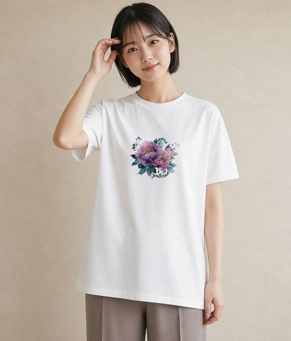 半袖Tシャツ レディース 花 花柄 イラスト ミニマル 20代 カジュアルコーデ 白T YMAZO