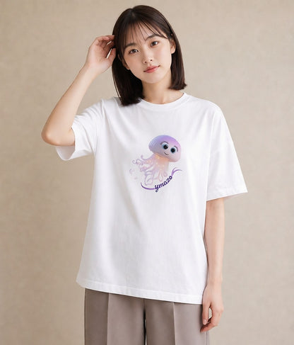 グラフィックTシャツ レディース イカ 海の生き物 海 イラスト ナチュラル 夏コーデ 通学 白T YMAZO