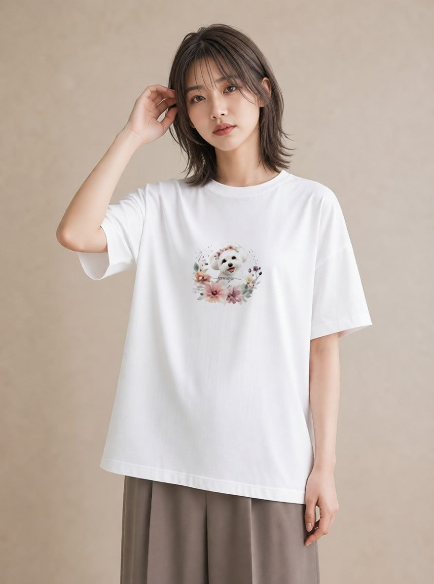 プリントTシャツ レディース わんこ 犬 いぬ イラスト ゆるかわ クリスマス 旅行 白T YMAZO