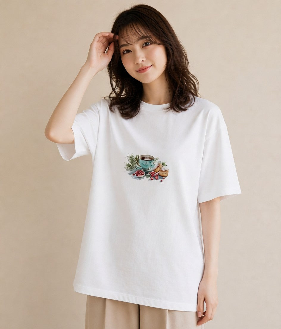 半袖Tシャツ レディース ハーブティー 食べ物 フード イラスト フェミニン ギフト 母の日 白T YMAZO