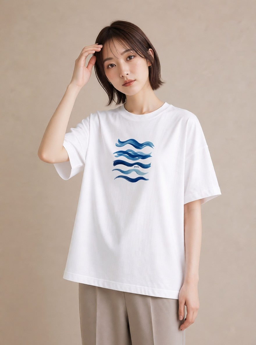Tシャツ レディース 海 星空 宇宙 イラスト ガーリー デート 帰省 白T YMAZO
