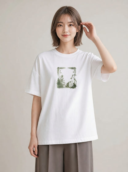 半袖Tシャツ レディース シダ 植物 ボタニカル イラスト ナチュラル 夏コーデ 通学 白T YMAZO