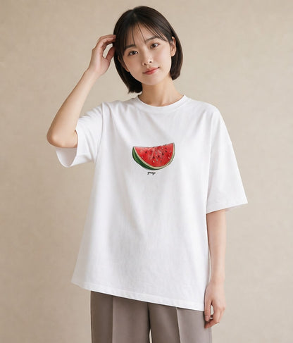 プリントTシャツ レディース パイナップル 食べ物 フード イラスト ラフカジュアル 女性 旅行用 白T YMAZO