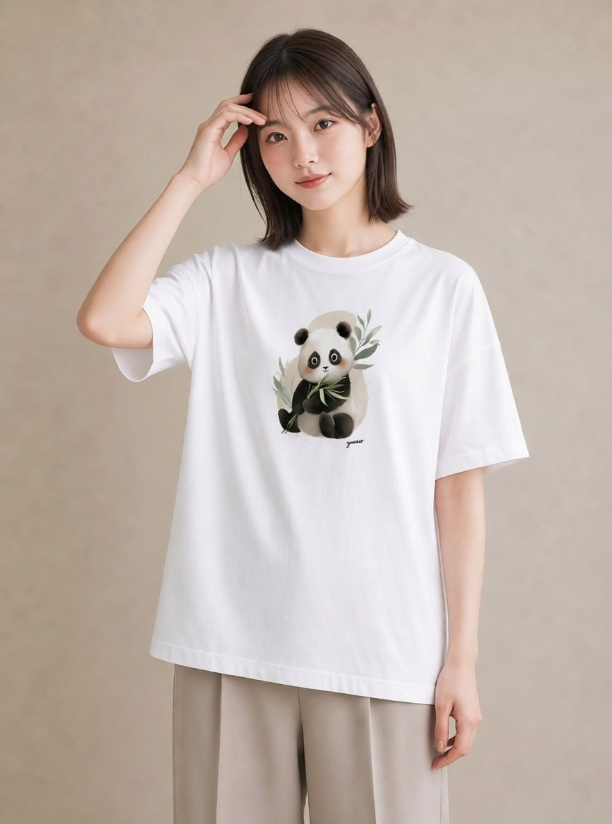 グラフィックTシャツ レディース パンダ 動物 アニマル イラスト シック 誕生日プレゼント 綿100 白T YMAZO