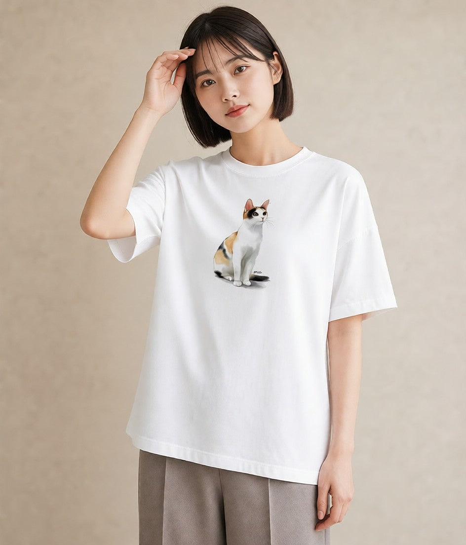 プリントTシャツ レディース キジトラ 猫 ねこ イラスト シック 通勤 在宅 白T YMAZO