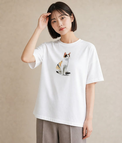 プリントTシャツ レディース キジトラ 猫 ねこ イラスト シック 通勤 在宅 白T YMAZO