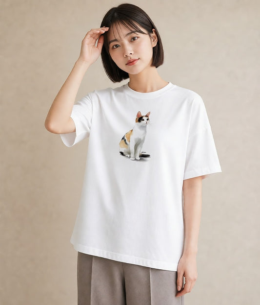 プリントTシャツ レディース キジトラ 猫 ねこ イラスト シック 通勤 在宅 白T YMAZO