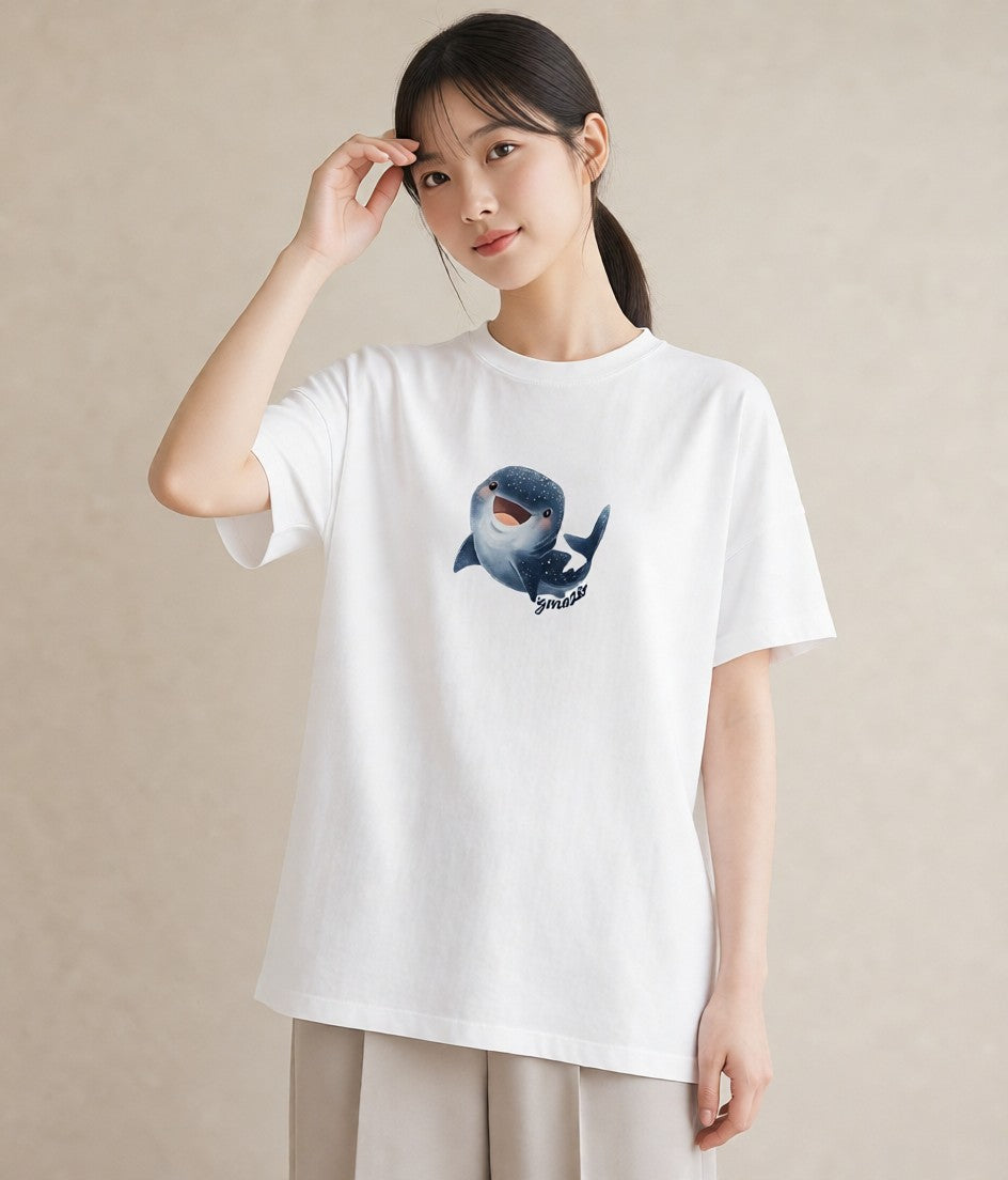 プリントTシャツ レディース マンボウ 海の生き物 海 イラスト 韓国風 普段着 週末コーデ 白T YMAZO