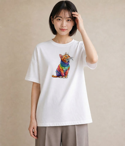 デザインTシャツ レディース アビシニアン 猫 ねこ イラスト 手描き風 お揃い 親子 白T YMAZO