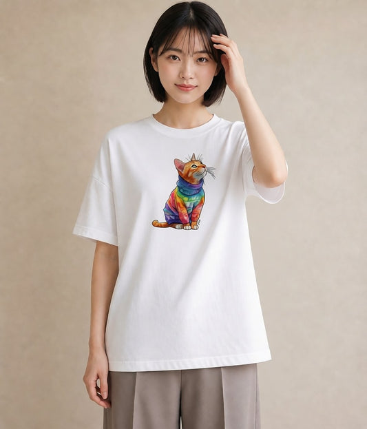 デザインTシャツ レディース アビシニアン 猫 ねこ イラスト 手描き風 お揃い 親子 白T YMAZO