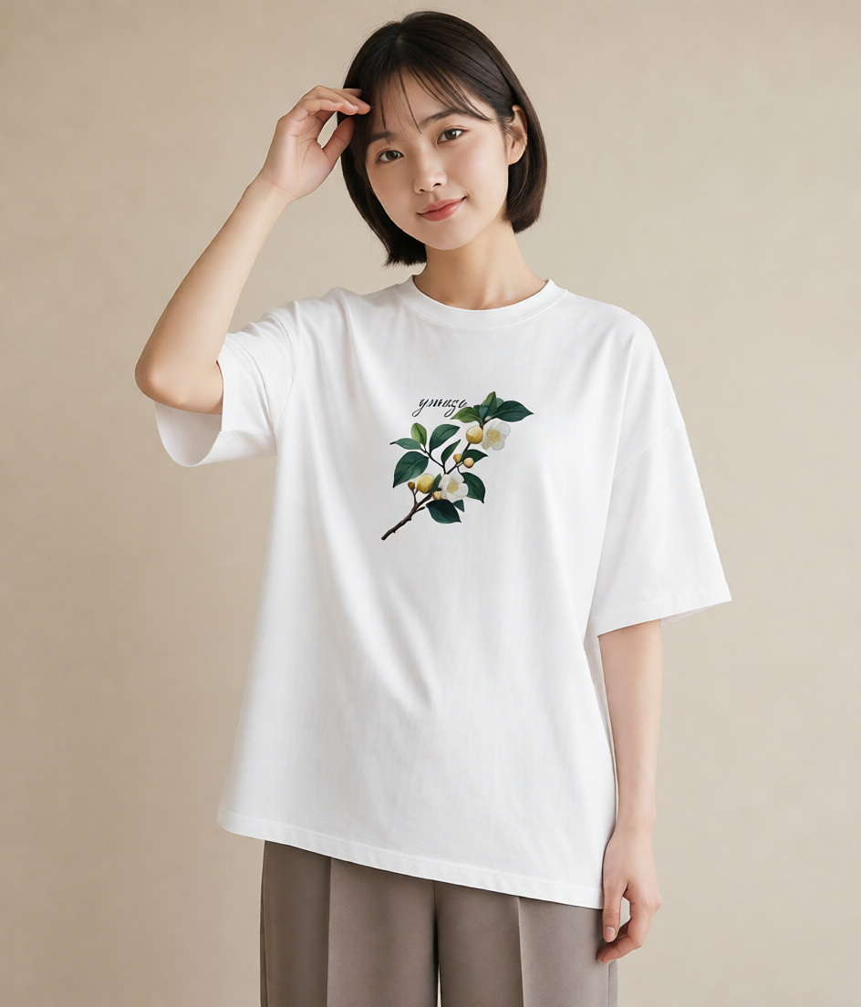 Tシャツ レディース 金木犀 花 花柄 イラスト ラフカジュアル 通勤 在宅 白T