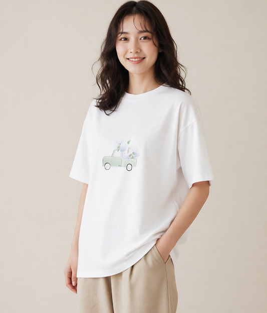 デザインTシャツ レディース あじさい 紫陽花 アジサイ 花 花柄 イラスト シック 春コーデ 姉妹 白T YMAZO