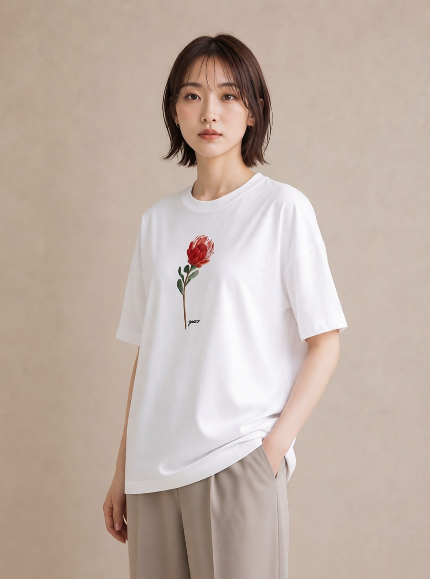 Tシャツ レディース 彼岸花 花 花柄 イラスト モード 20代 カジュアルコーデ 白T