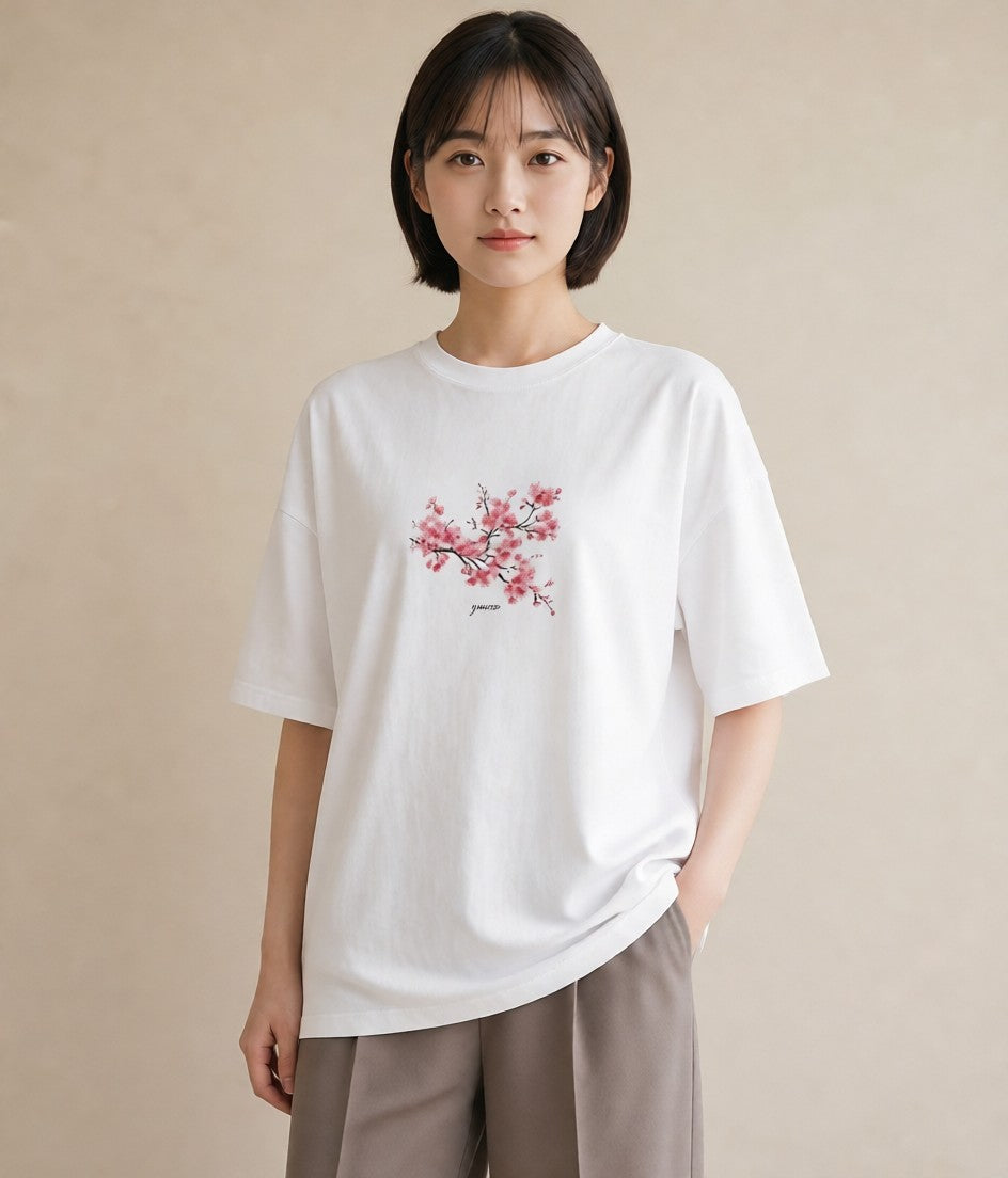 半袖Tシャツ レディース さくら 桜 サクラ 花 花柄 イラスト 韓国風 カジュアルコーデ 買い物 白T YMAZO