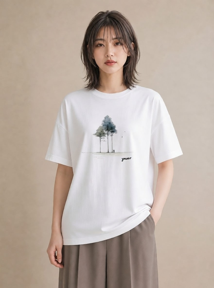 プリントTシャツ レディース 雨上がりのベンチ ベンチ ナチュラル アンティーク イラスト シンプル 友達ギフト 部屋着 白T YMAZO