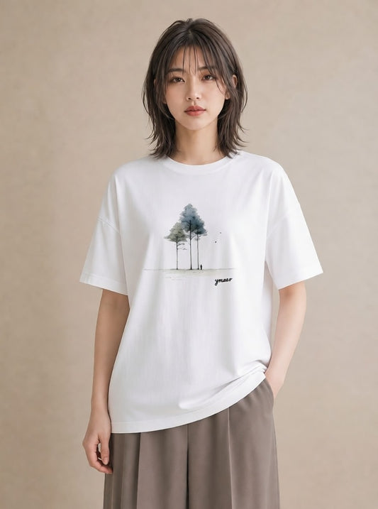 プリントTシャツ レディース 雨上がりのベンチ ベンチ ナチュラル アンティーク イラスト シンプル 友達ギフト 部屋着 白T