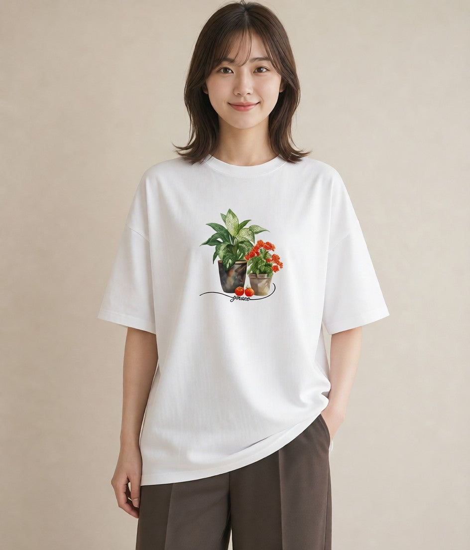 グラフィックTシャツ レディース 観葉植物 植物 ボタニカル イラスト ミニマル 秋コーデ おしゃれギフト 白T YMAZO