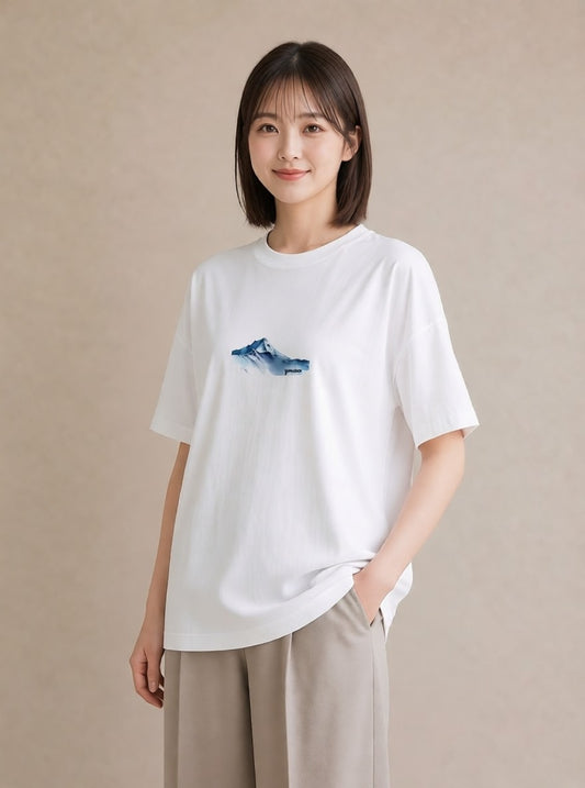 デザインTシャツ レディース 山 星空 宇宙 イラスト こなれ感 送別ギフト 通勤 白T YMAZO