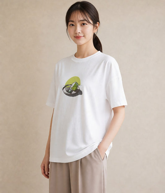 プリントTシャツ レディース 抹茶 食べ物 フード イラスト 北欧風 ビーチ デイリーウェア 白T YMAZO