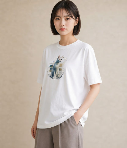 半袖Tシャツ レディース スフィンクス 猫 ねこ イラスト ヴィンテージ風 秋コーデ おしゃれギフト 白T YMAZO