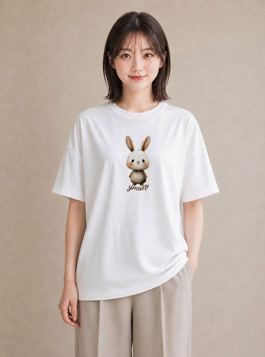 Tシャツ レディース うさちゃん ペット 動物 イラスト きれいめカジュアル クリスマス 旅行 白T YMAZO