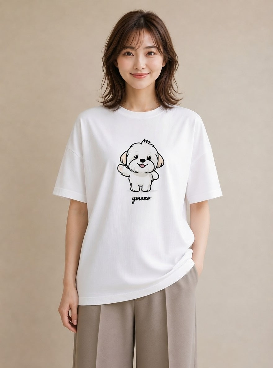 プリントTシャツ レディース ビションフリーゼ 犬 いぬ イラスト ヴィンテージ風 おしゃれギフト 社会人 白T YMAZO