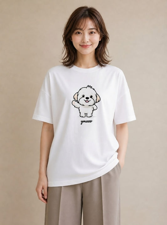 プリントTシャツ レディース ビションフリーゼ 犬 いぬ イラスト ヴィンテージ風 おしゃれギフト 社会人 白T YMAZO