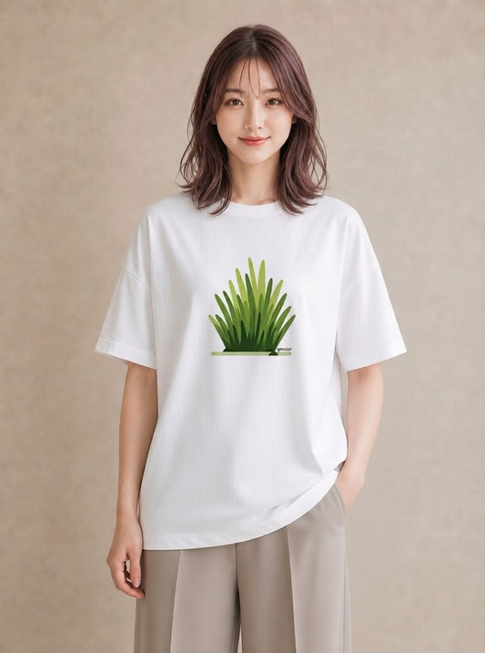 デザインTシャツ レディース 芝生 植物 ボタニカル イラスト モード 海 カフェ巡り 白T YMAZO
