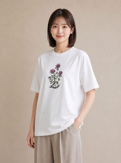 デザインTシャツ レディース クローバー 四つ葉 花 花柄 イラスト 抜け感 お出かけ 普段着 白T