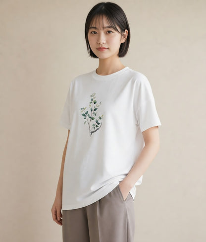 グラフィックTシャツ レディース ガラス瓶 小枝 ボタニカル ナチュラル アンティーク イラスト こなれ感 母娘コーデ 自分用 白T YMAZO