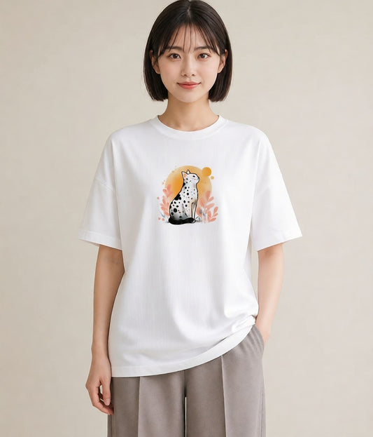 グラフィックTシャツ レディース おすわり猫 猫 ねこ イラスト カジュアル ラフ レイヤード 白T YMAZO