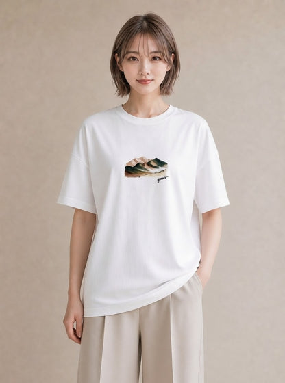 プリントTシャツ レディース 山 星空 宇宙 イラスト ポップ 母の日 ビーチ 白T YMAZO