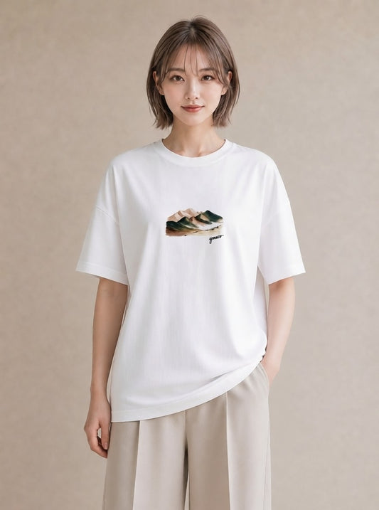 プリントTシャツ レディース 山 星空 宇宙 イラスト ポップ 母の日 ビーチ 白T YMAZO
