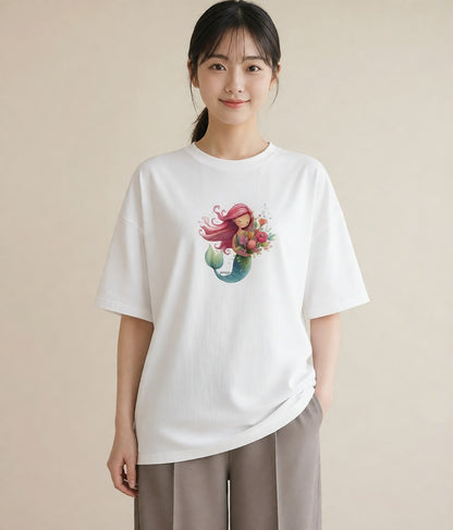 デザインTシャツ レディース 人魚 海の生き物 海 イラスト 韓国風 ギフト 母の日 白T YMAZO