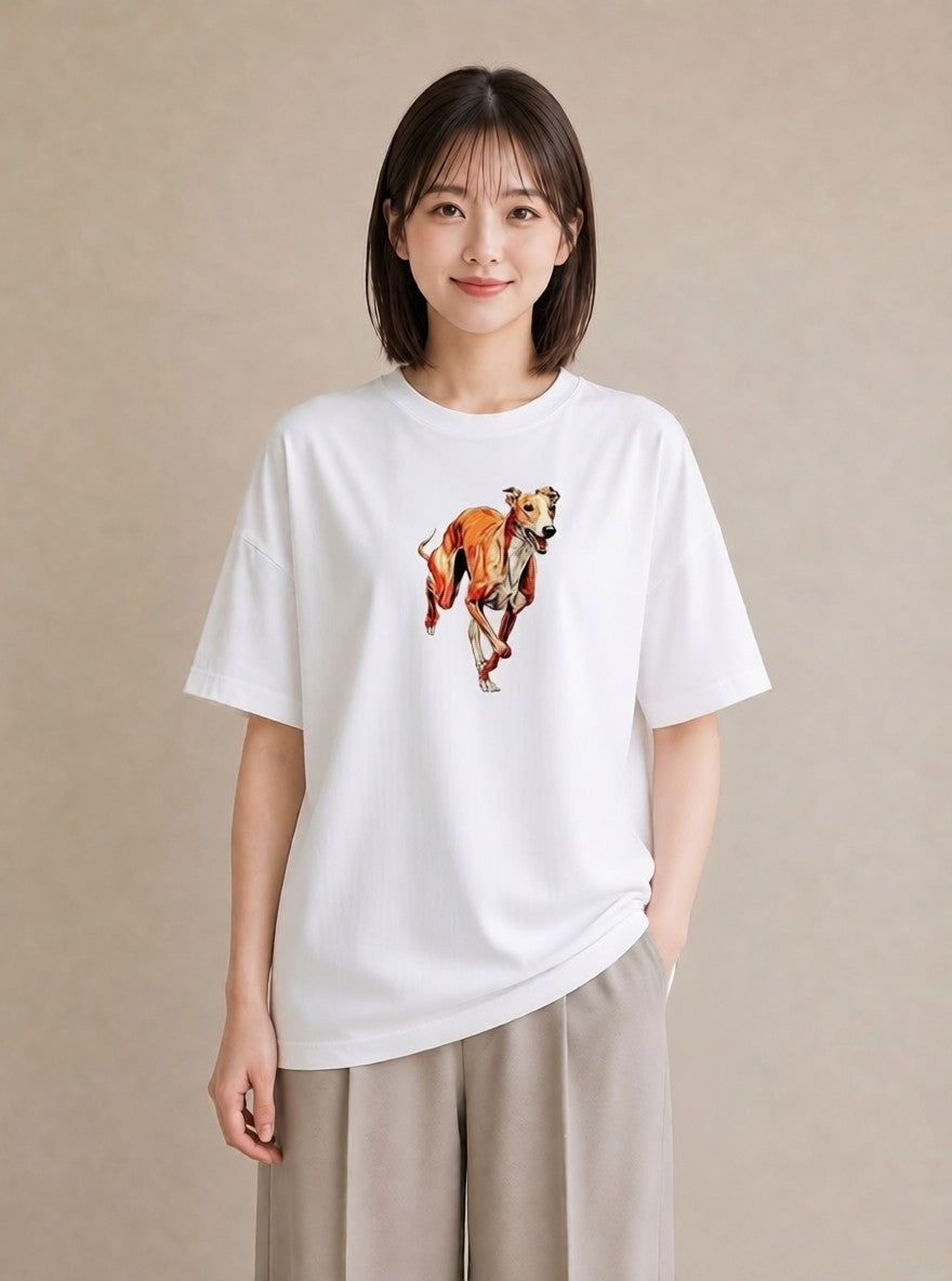 半袖Tシャツ レディース イタリアングレーハウンド 犬 いぬ イラスト ユニーク 誕生日プレゼント 綿100 白T YMAZO