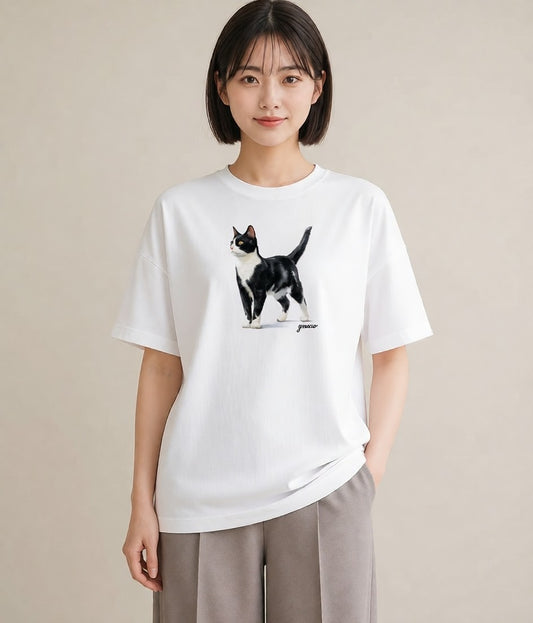 半袖Tシャツ レディース 愛猫 猫 ねこ イラスト カフェコーデ 旅行 母娘コーデ 白T YMAZO