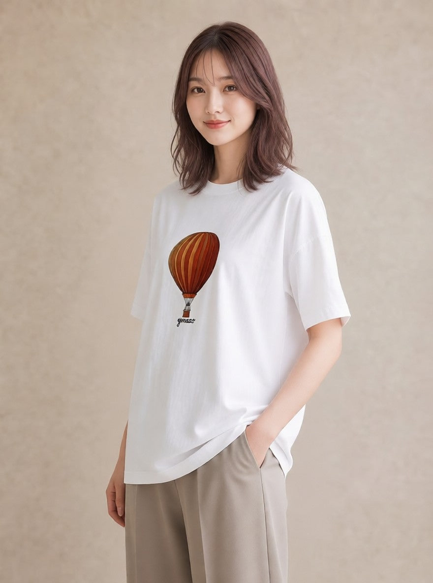 Tシャツ レディース 気球 星空 宇宙 イラスト 個性的 親子 20代 白T YMAZO