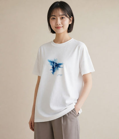 デザインTシャツ レディース 小川 橋 せせらぎ ナチュラル アンティーク イラスト 休日コーデ 女性 旅行用 白T YMAZO