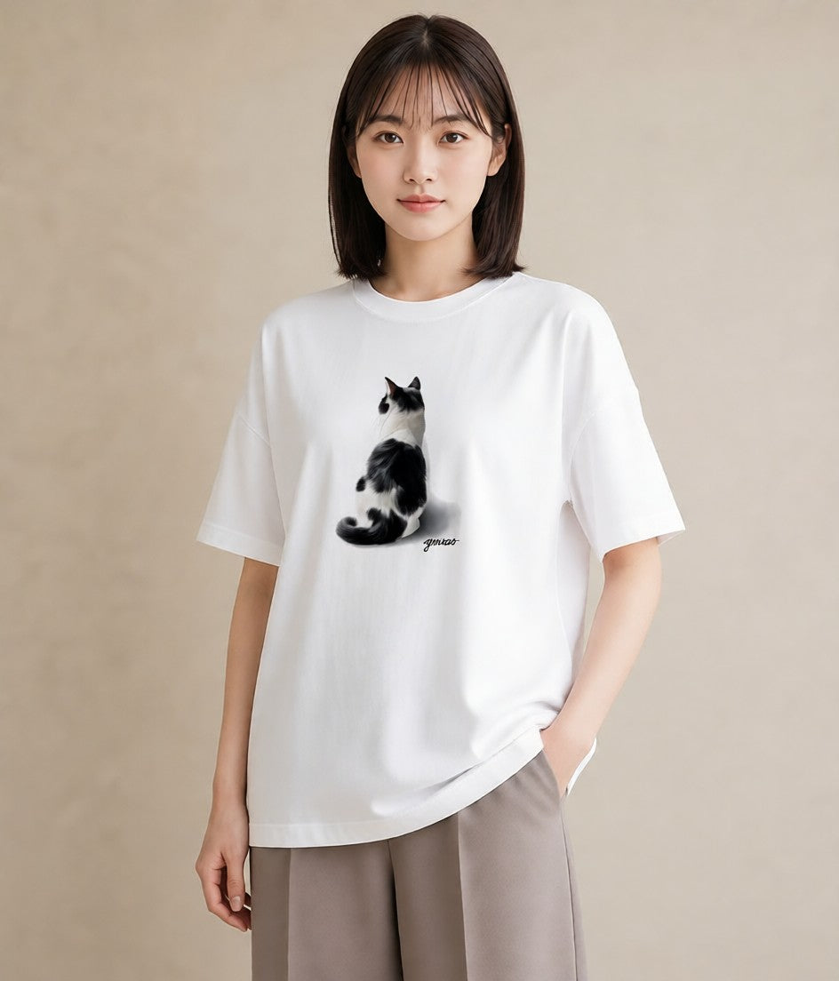 半袖Tシャツ レディース エキゾチックショートヘア 猫 ねこ イラスト ユニーク 送別ギフト 通勤 白T YMAZO