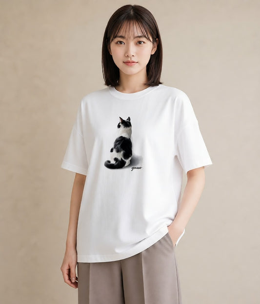 半袖Tシャツ レディース エキゾチックショートヘア 猫 ねこ イラスト ユニーク 送別ギフト 通勤 白T YMAZO