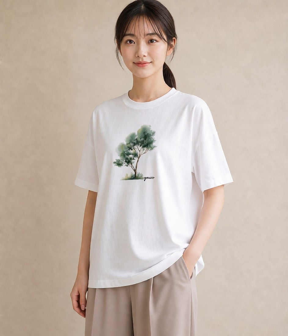 半袖Tシャツ レディース 苔 植物 ボタニカル イラスト 個性的 お出かけ 普段着 白T YMAZO